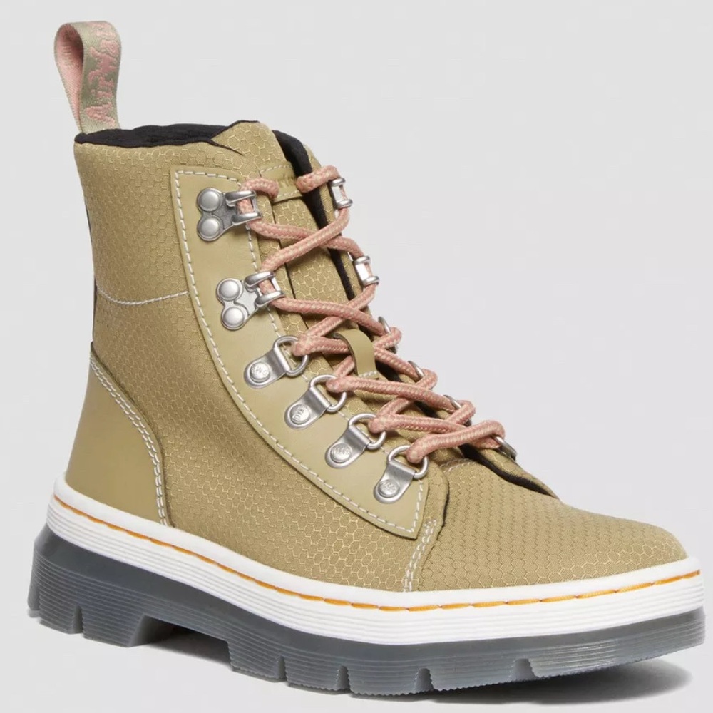 Brand New Dr. Martens Combs Women Poly & Leather Pale Olive Lace-Up Boots, Sz 7 - Picture 6 of 9
